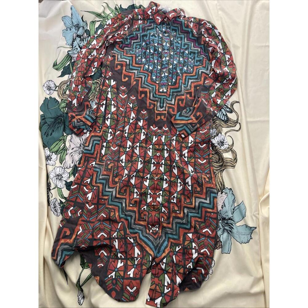 Mara Hoffman Dress Bolnisi‎ Rug Button in Orange Multi Geometric Print Xs H42